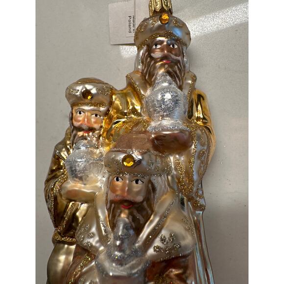 NWT Vtg Hand Blown Glass Three Wise Men Ornament: Silver & Gold, Made in Poland - Picture 4 of 7